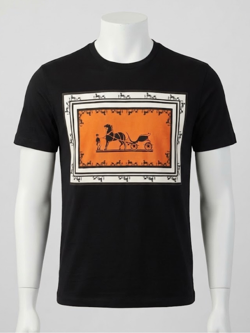 Brand New Black T-Shirt Cotton with Orange Graphic Panel